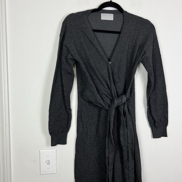 Modern Citizen Charcoal Gray Lenese Front Wrap Tie Midi Sweater Dress Size Small - Picture 6 of 10